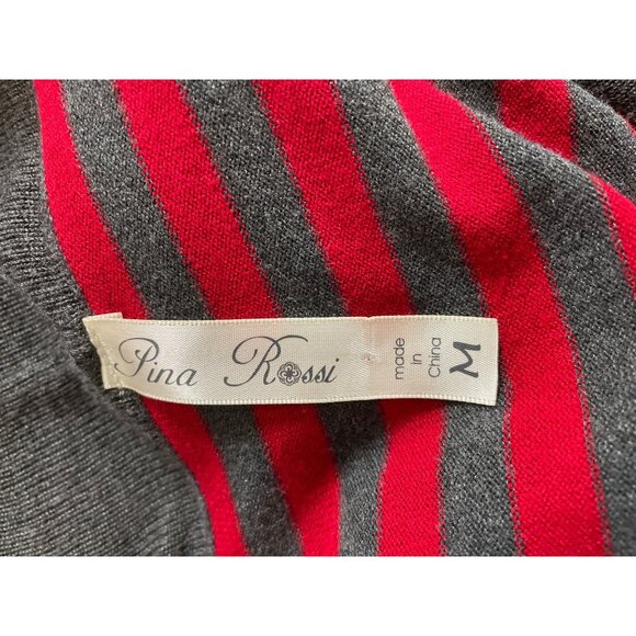 Rina Rossi Womens Size Medium Gray Red Striped Tunic Sweater Cowl Neck - Picture 6 of 8